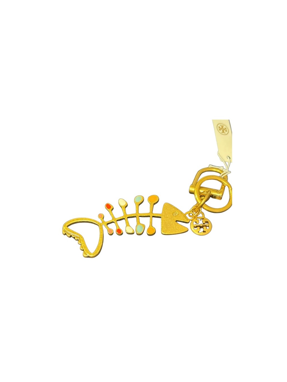 Tory Burch Roxanne Logo Fishbone Charm Keychain  Ring